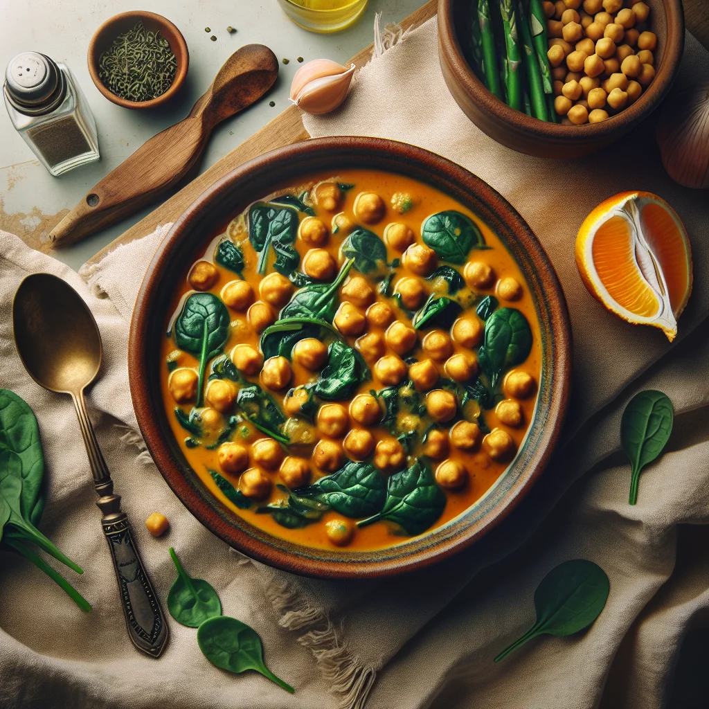 Kikkererwtencurry met Sinaasappelsap en Spinazie