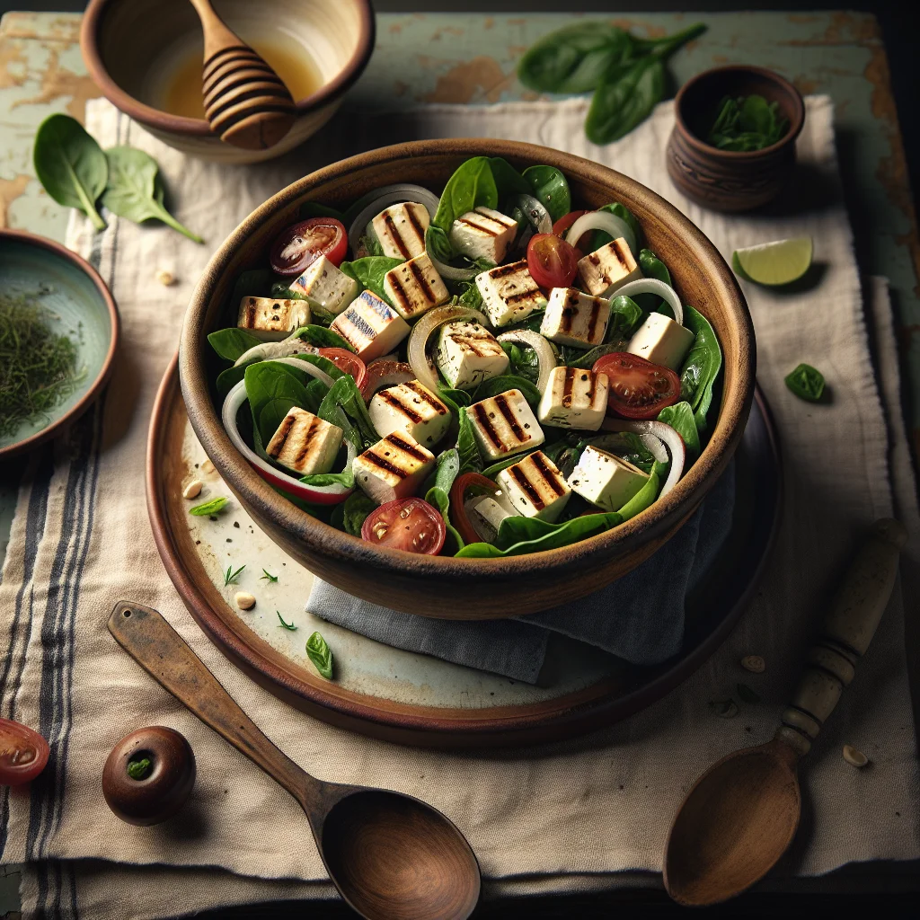 Salada Grega Refrescante com Halloumi Grelhado