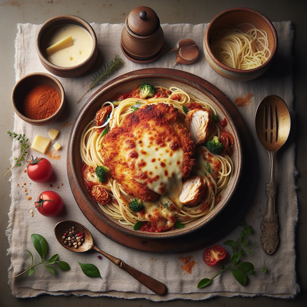 Frango Parmesão Italiano com Esparguete
