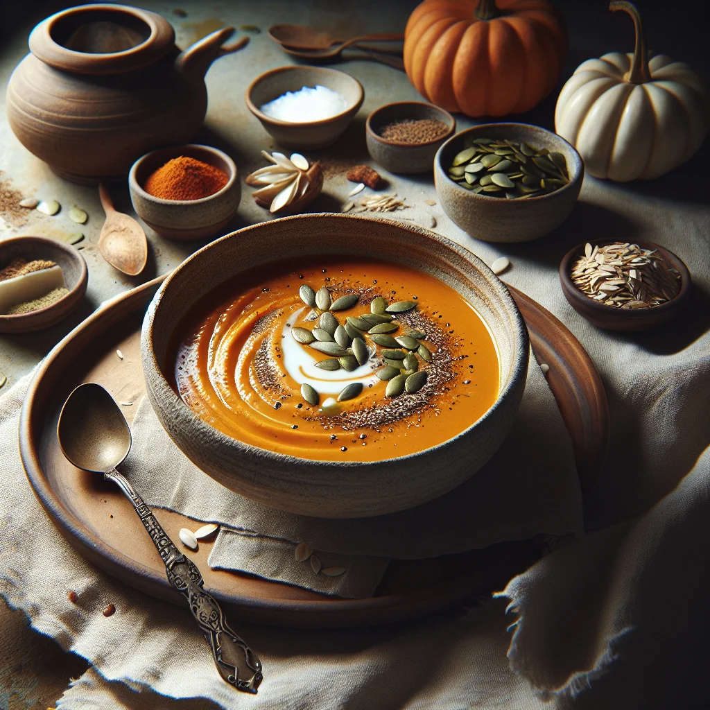 Sopa de Abóbora Picante com Leite de Coco e Sementes Torradas