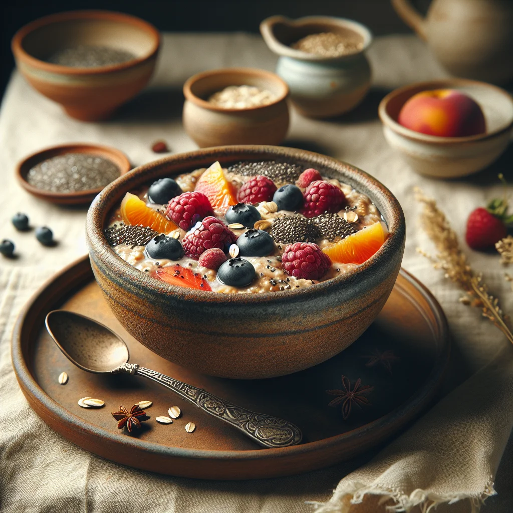 Tigela de Café da Manhã de Farinha de Aveia Frutada com Semente de Chia