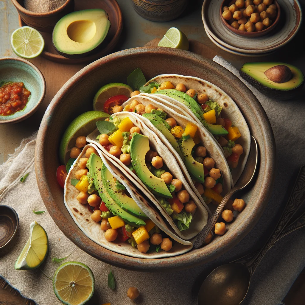 Vega Kikkererwten Tacos com Salsa de Abacate e Manga