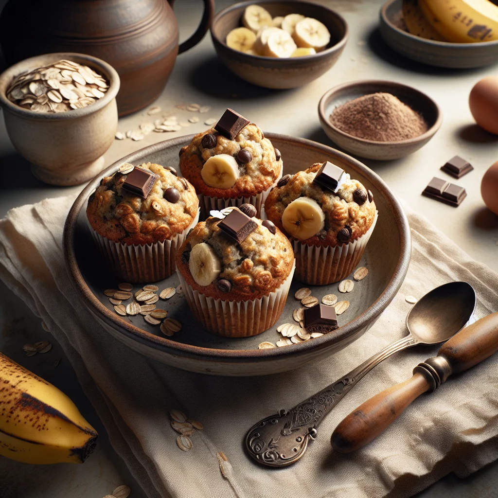 Muffins de Banana e Aveia Energéticos com Pedacinhos de Chocolate Amargo