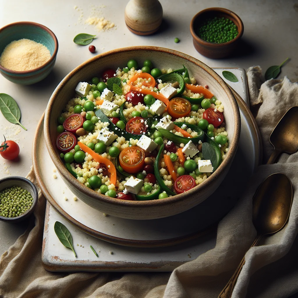 Salada de Cuscuz Refrescante com Legumes Mediterrâneos e Feta