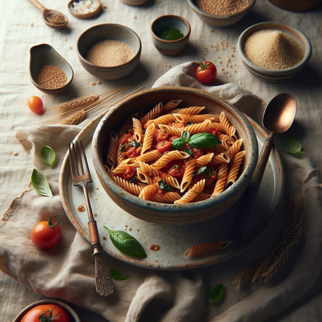 Pasta Integral com Molho de Tomate e Manjericão Fresco