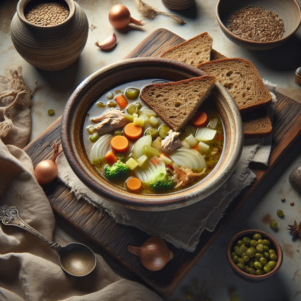 Sopa de Frango com Legumes e Pão Integral