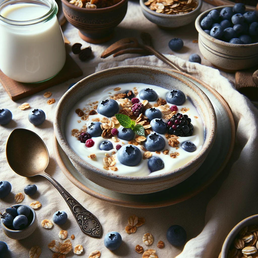 Fresh Greek Yogurt with Blueberries and Granola