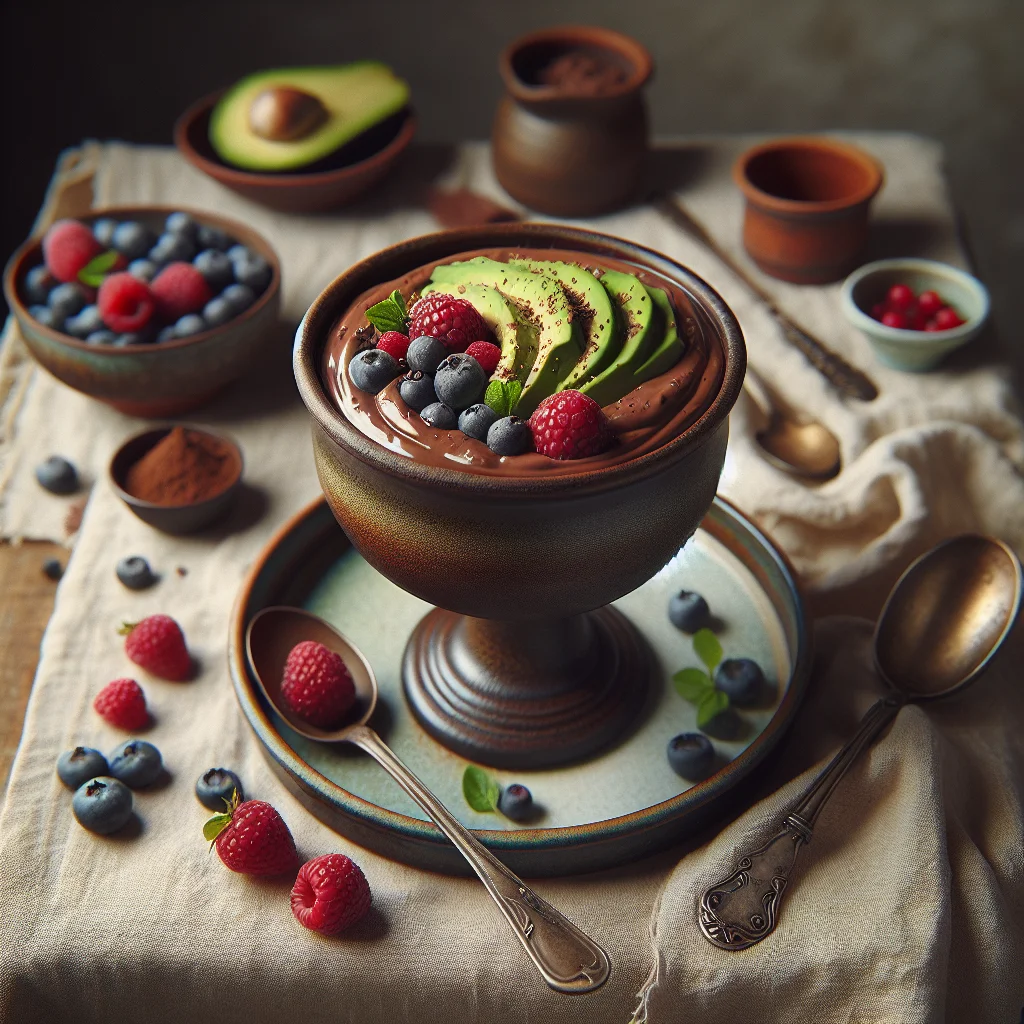 Mousse de Abacate com Chocolate e Frutas Vermelhas