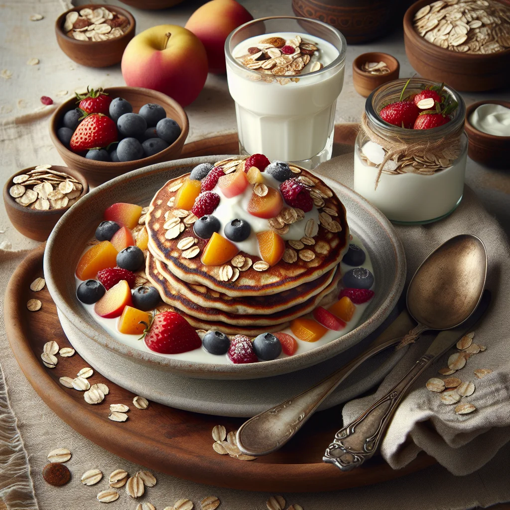 Fruity oat pancakes with yogurt