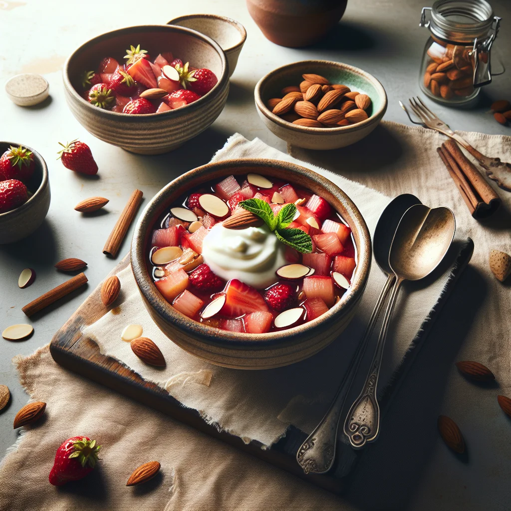 Healthy Strawberry Rhubarb Compote with Roasted Almonds and Yogurt