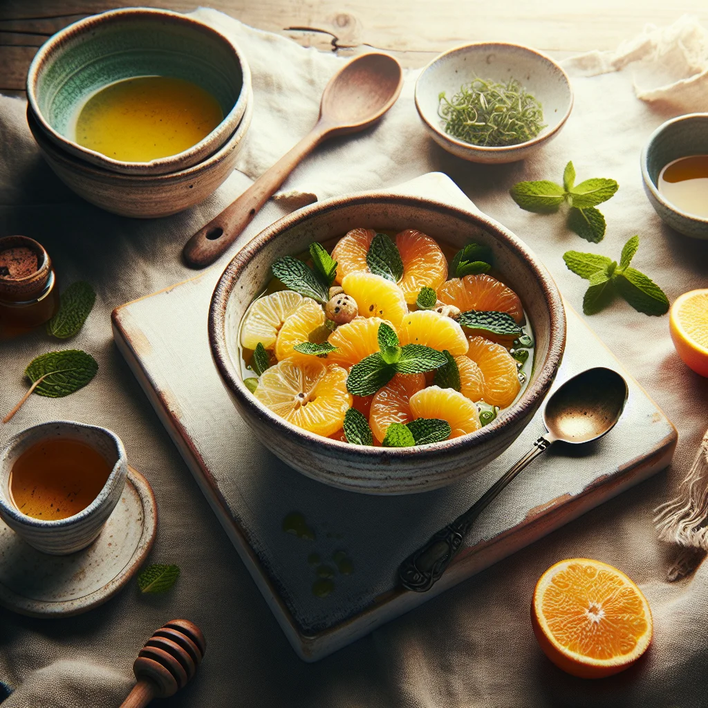 Erfrischender Zitrusfruchtsalat mit Honig-Minz-Dressing