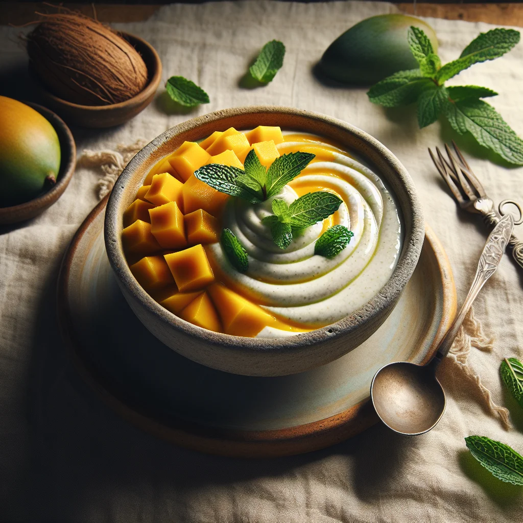 Exotische Mango-Kokos Mousse mit Minze