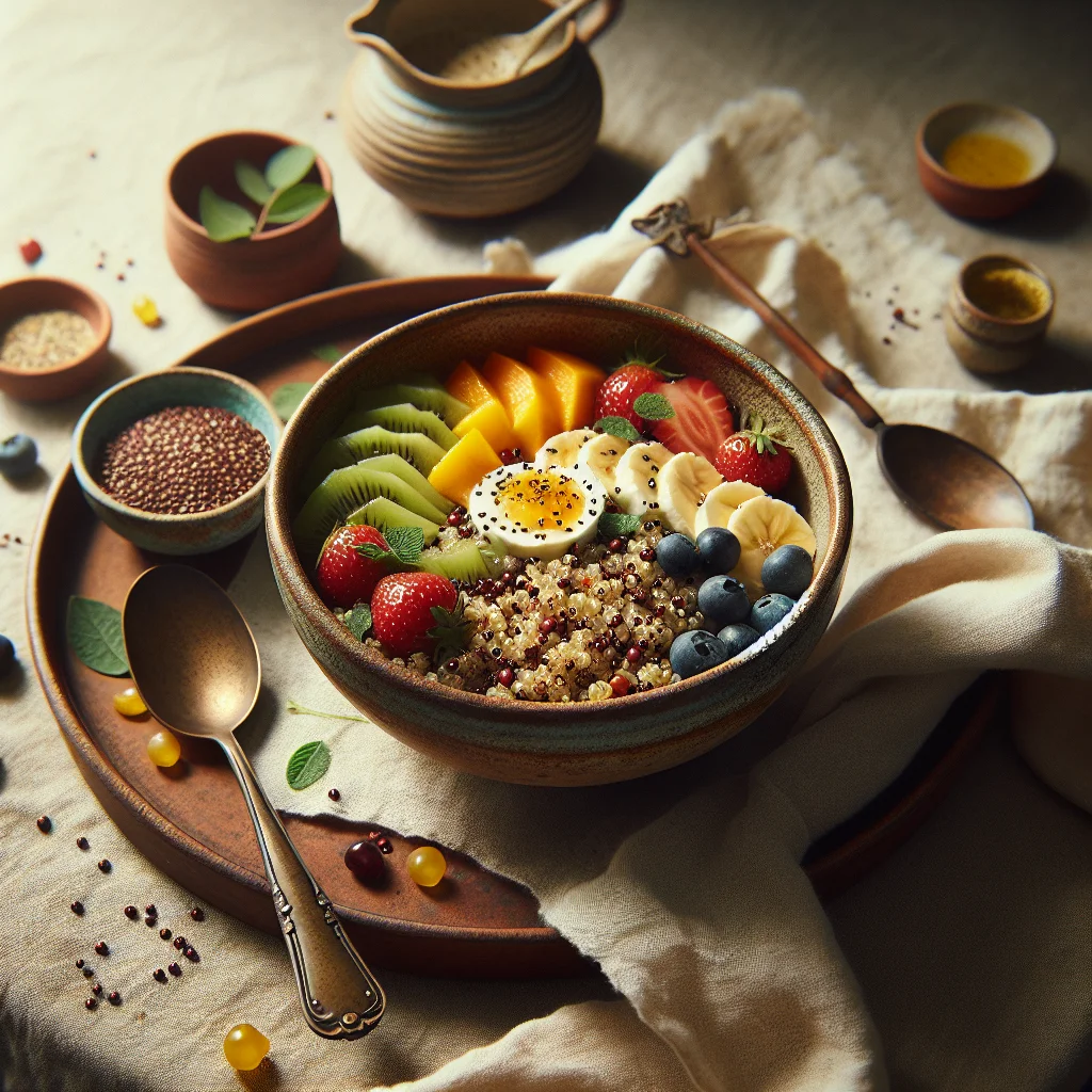 Fröhliche Quinoa Frühstücksschale mit Frischem Obst