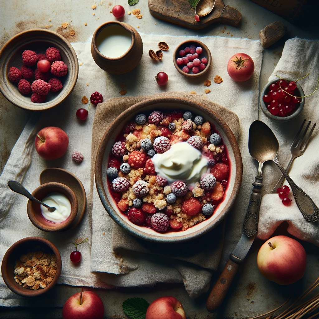 Summer Red Fruit Crumble with Vanilla Yogurt