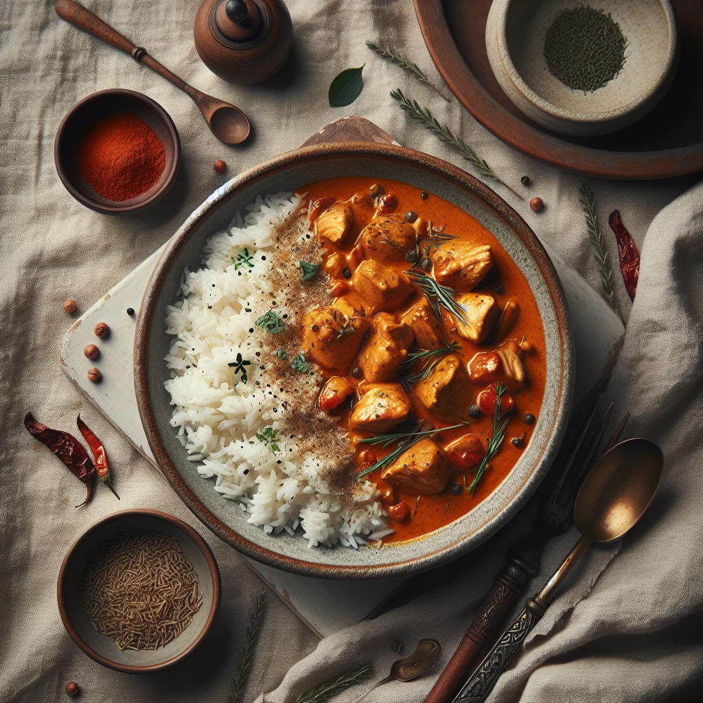 Especial do Chef: Caril Vermelho Tailandês Picante com Frango e Arroz Basmati