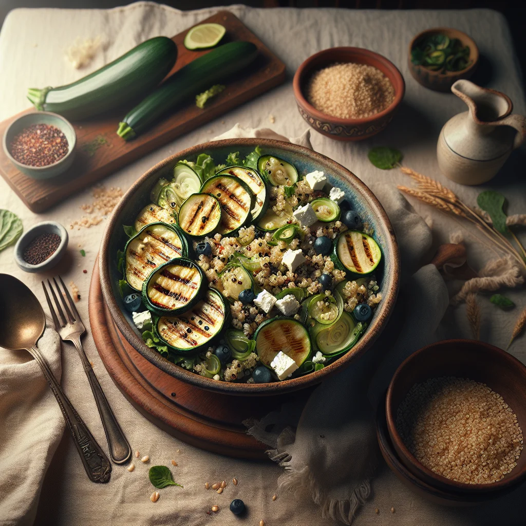 Salada de Quinoa Fresca com Abobrinha Grelhada e Feta
