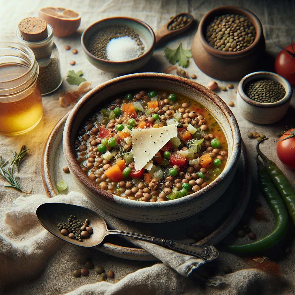 Sopa de Lentilhas Italiana com Legumes Frescos e Queijo Parmesão