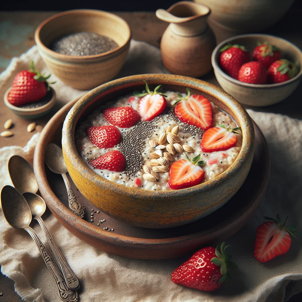 Energy Boost Oatmeal with Strawberries and Chia Seeds