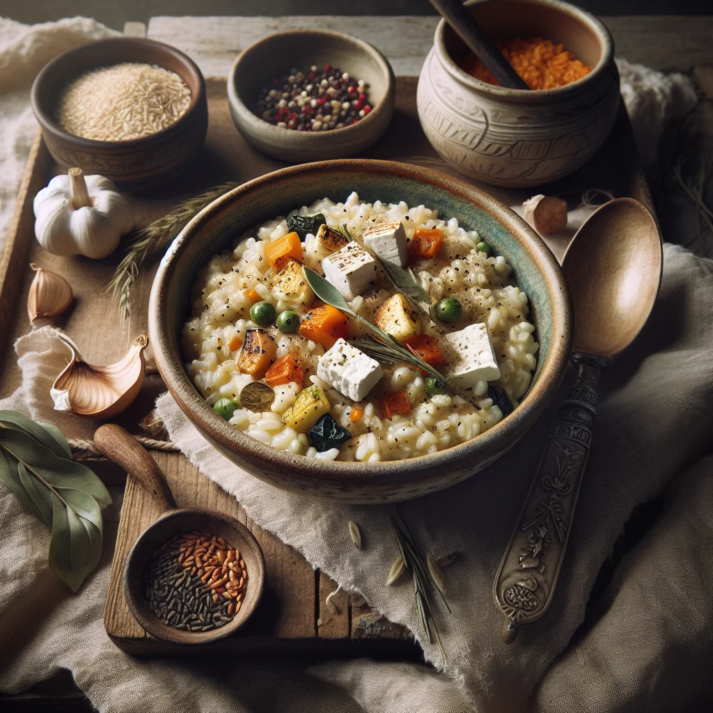 Deliciosa Risoto de Queijo de Cabra com Legumes Assados