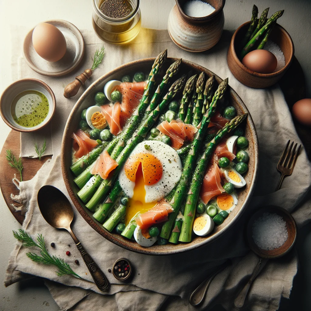 Salada de Espargos Verdes Frescos com Salmão Fumado e Ovo