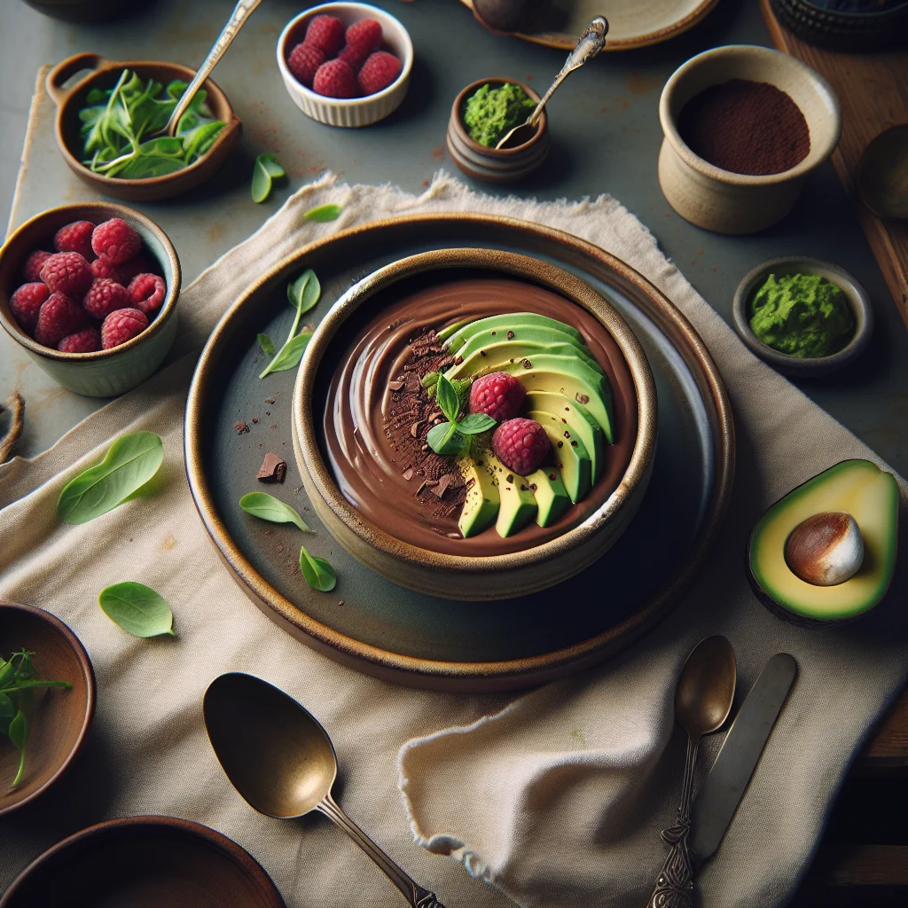 Erfrischende Avocado Schokoladenmousse mit Himbeeren