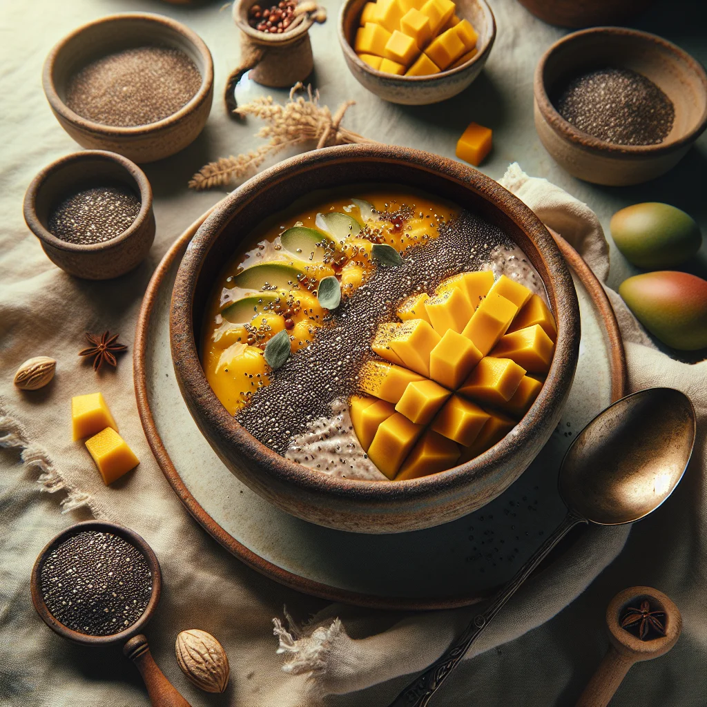Frische Smoothie Bowl mit Mango und Chiasamen
