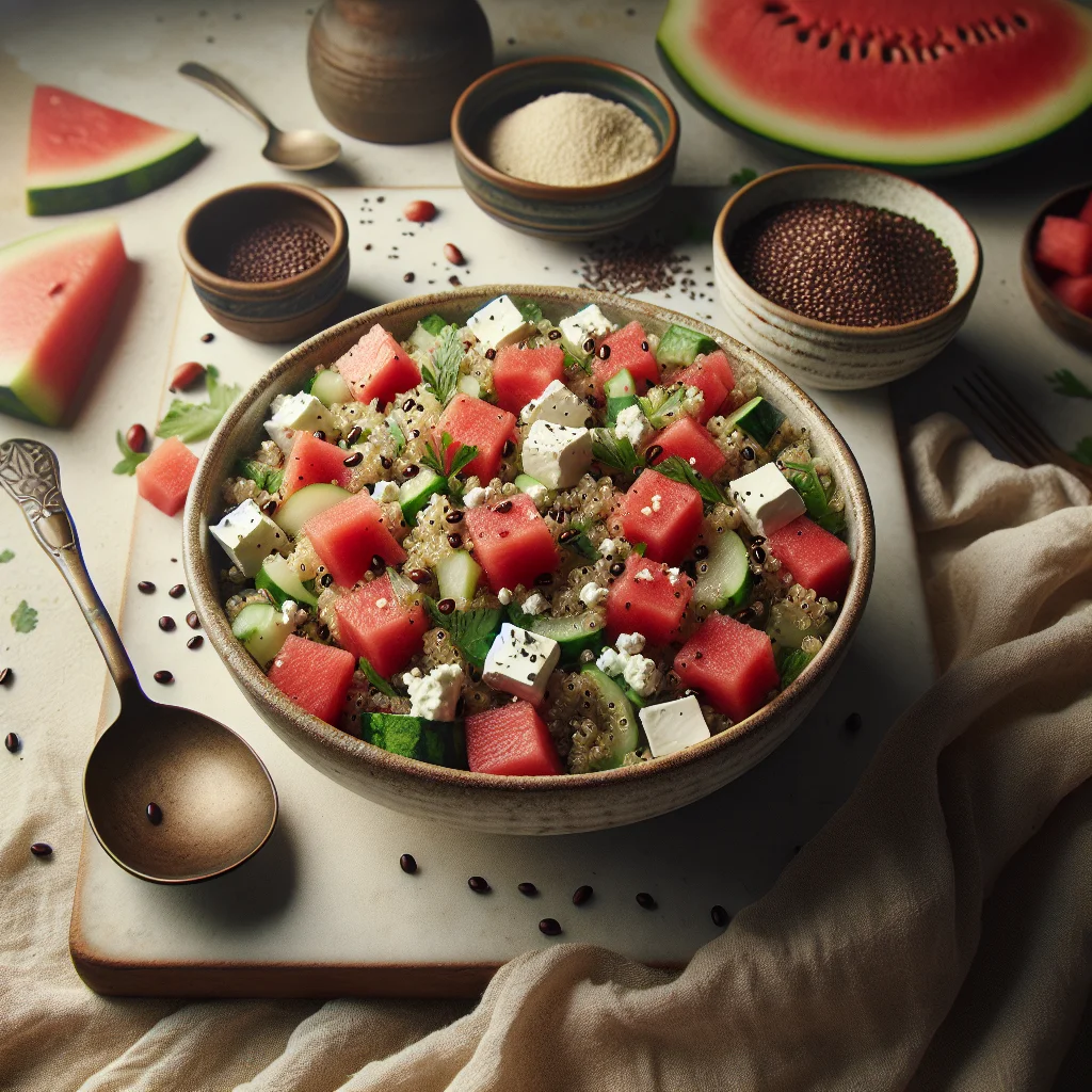 Salada de Quinoa Fresca de Verão com Feta e Melancia