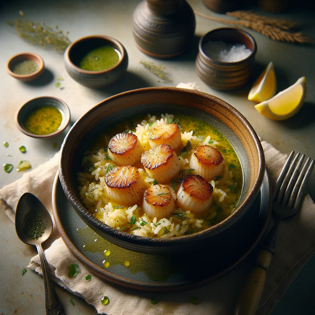 Especial do Chef: Coquilles ao Vapor com Arroz de Açafrão e Molho de Ervas Verdes
