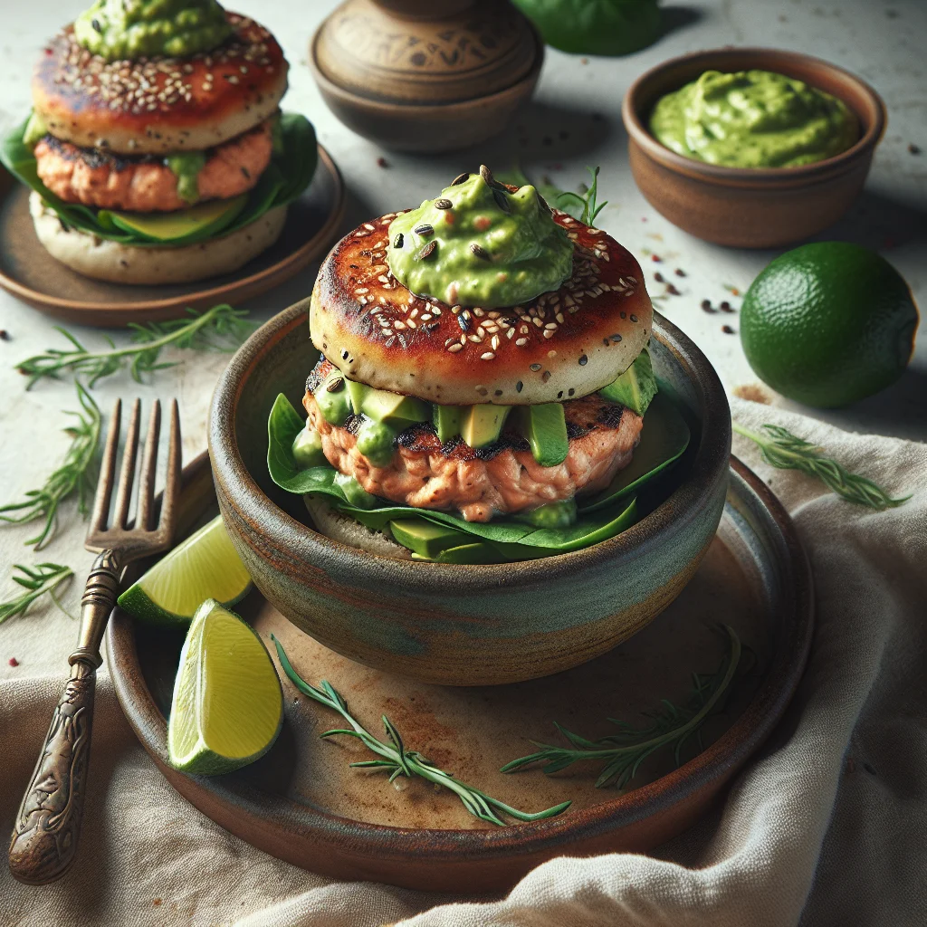 Lachsburger mit Avocado-Limettensoße