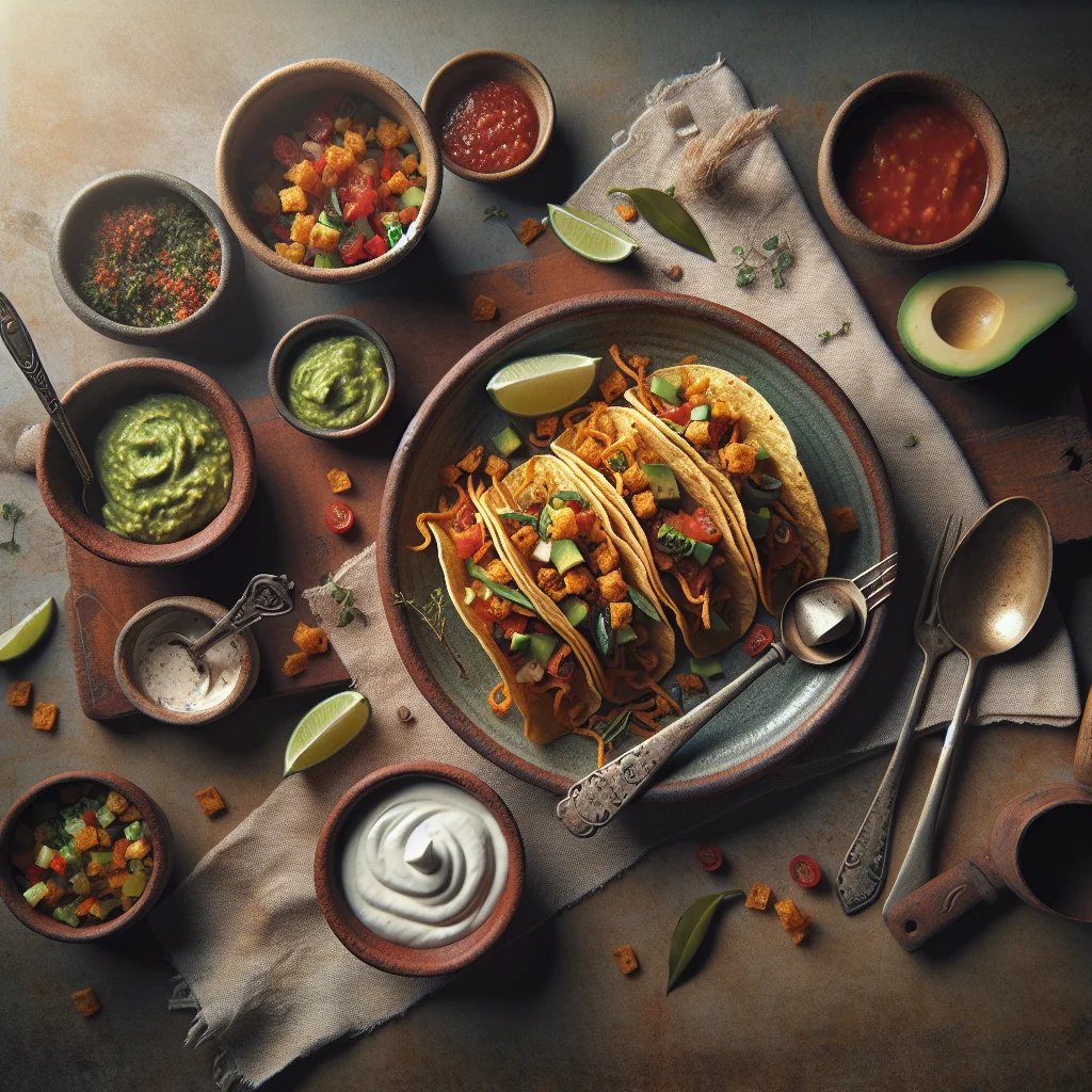 Crispy Vegan Tacos with Salsa and Avocado Cream