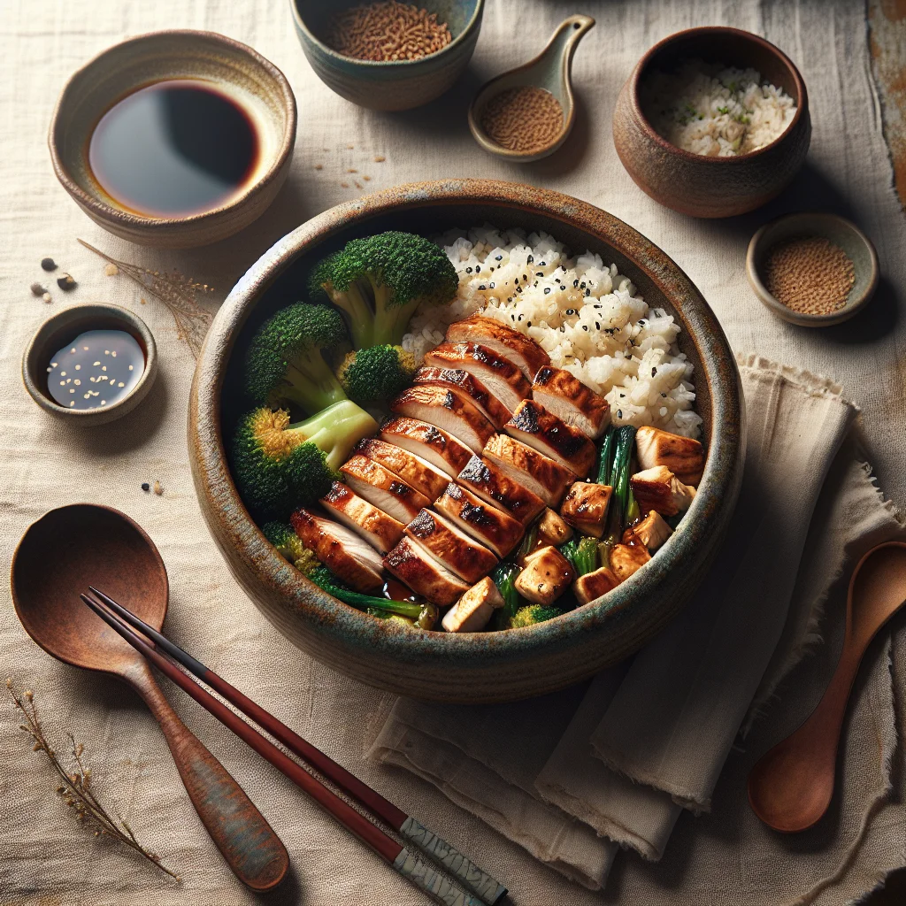 Especial do Chef: Frango Teriyaki Crocante com Brócolis Cozido e Arroz de Sushi