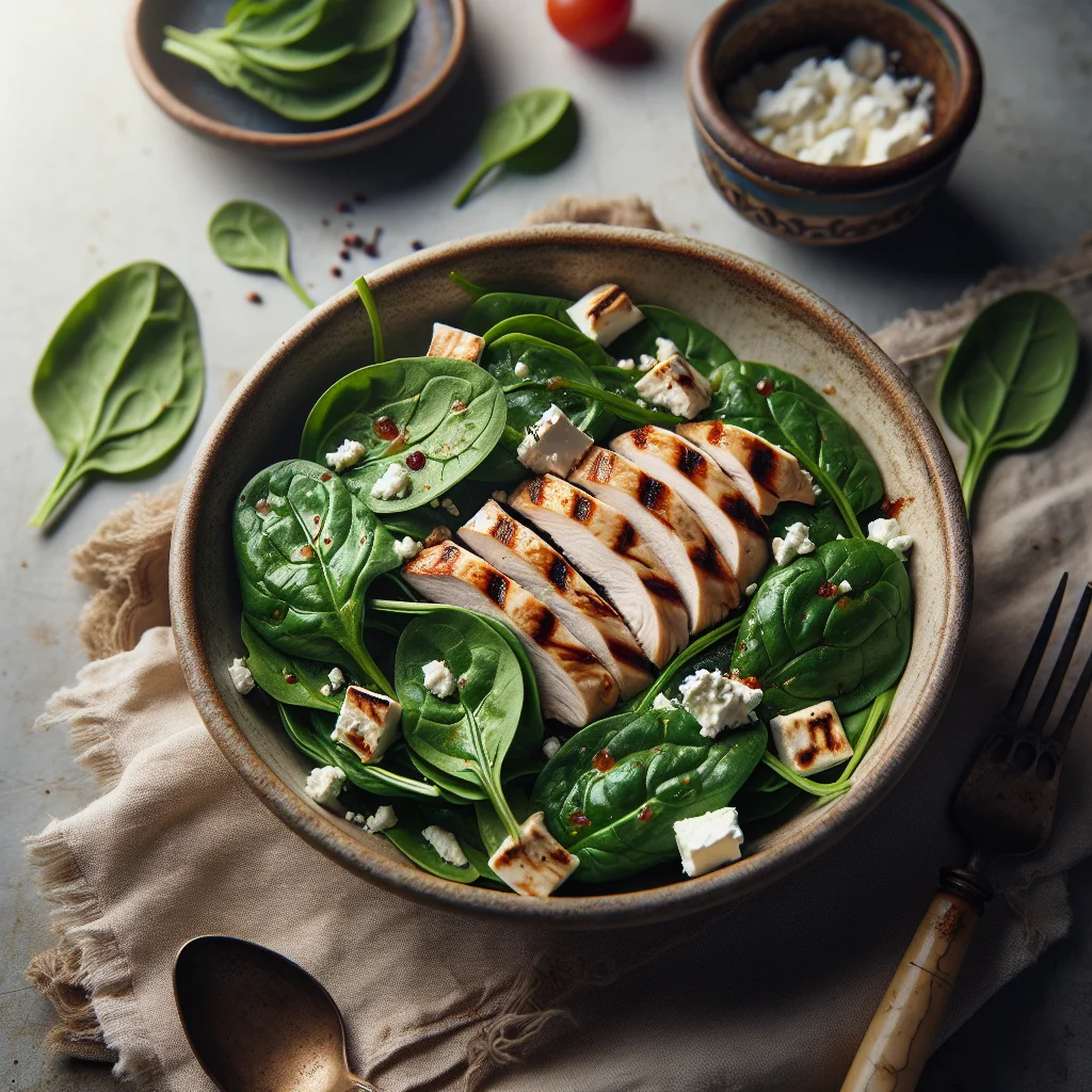 Fresh Spinach Salad with Grilled Chicken and Feta