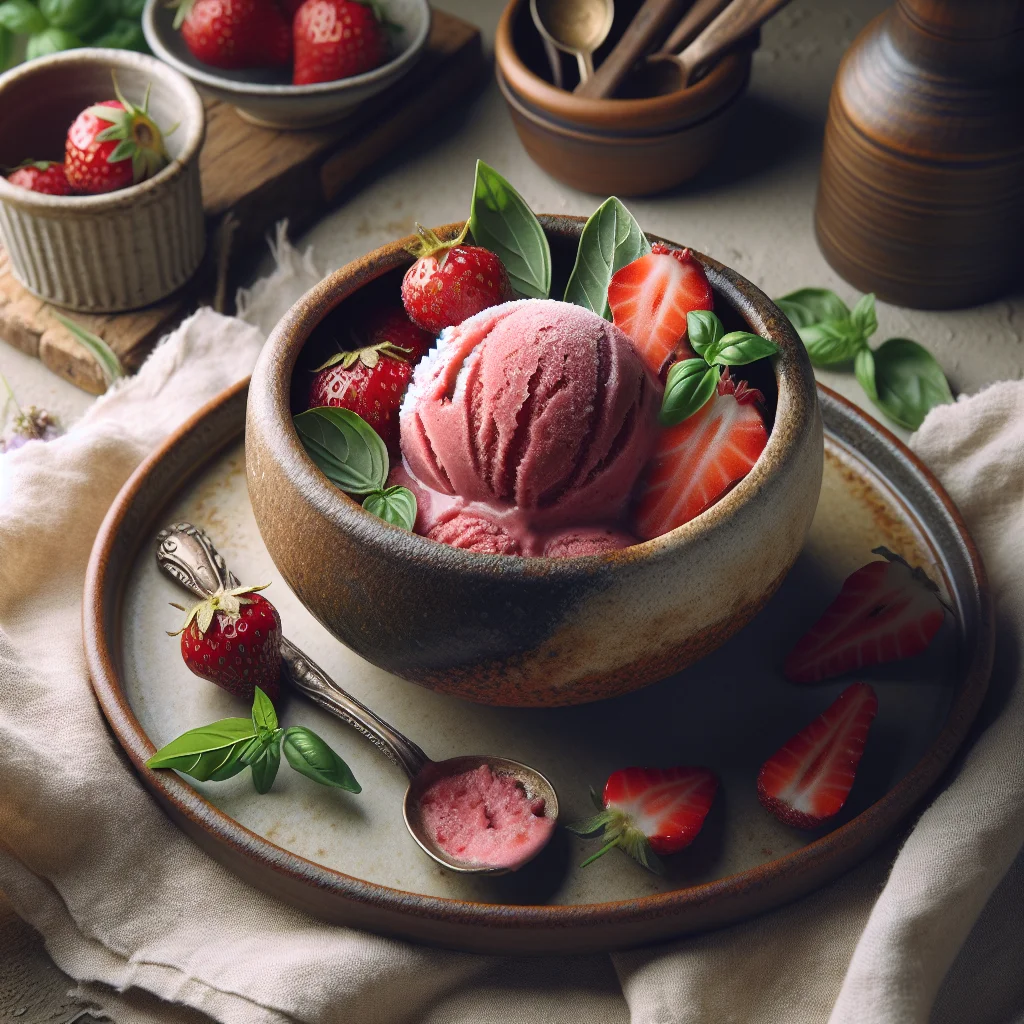 Frische Erdbeer-Basilikum Sorbet