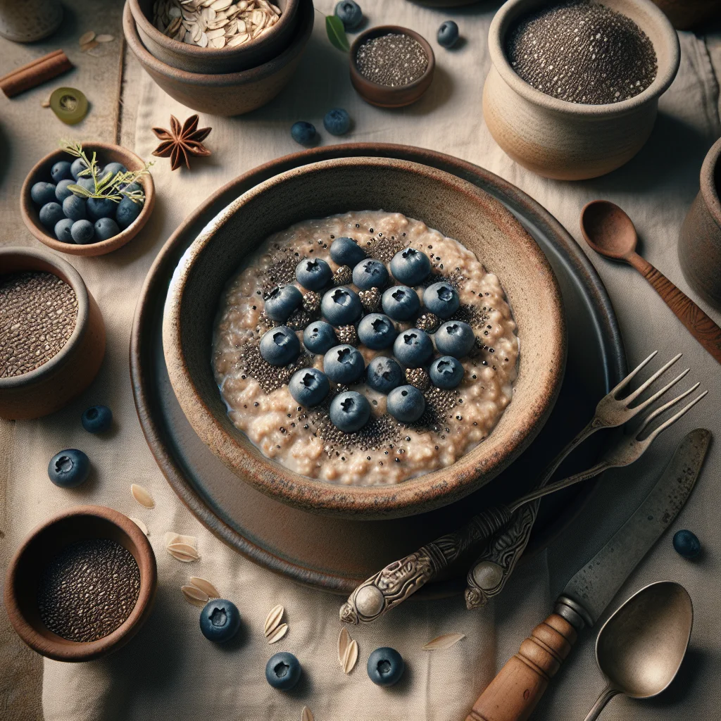 Saudável e Saboroso Café da Manhã de Aveia com Mirtilos e Sementes de Chia