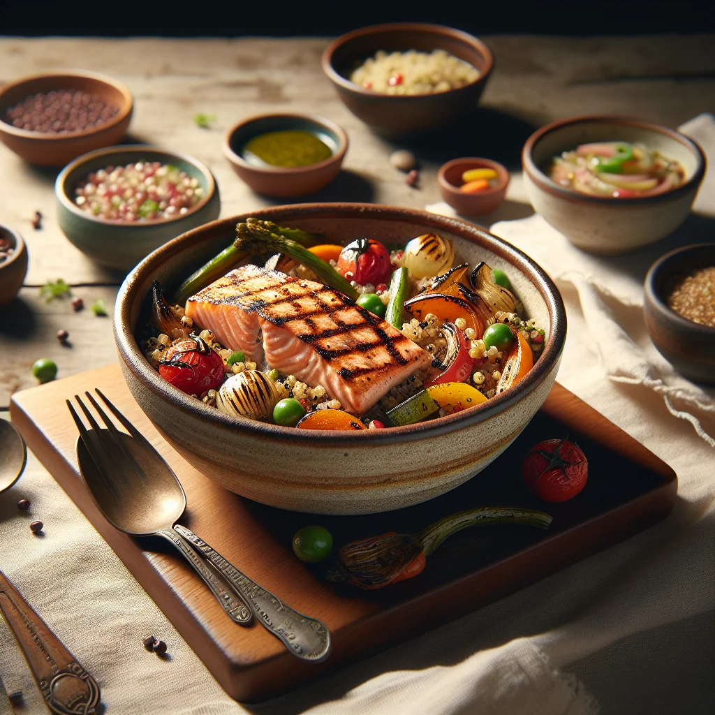 Gegrillter Lachs mit Quinoa und Geröstetem Gemüse