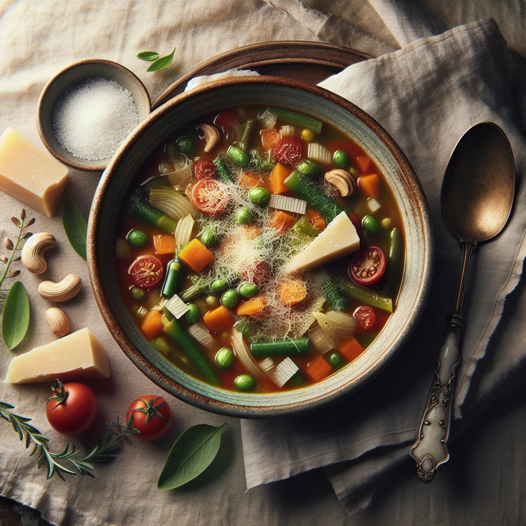 Italienische Minestrone Suppe mit Frischem Gemüse und Parmesankäse