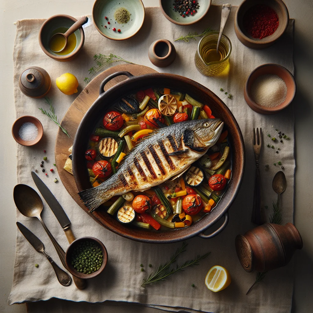 Provenzalische Ratatouille mit Gegrilltem Seebarsch