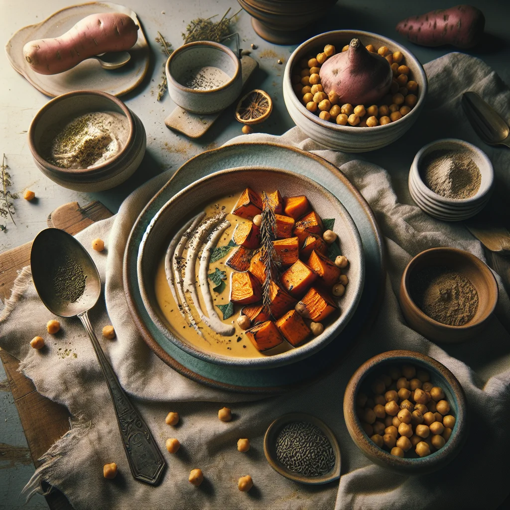 Roasted Sweet Potato with Chickpeas and Tahini Dressing