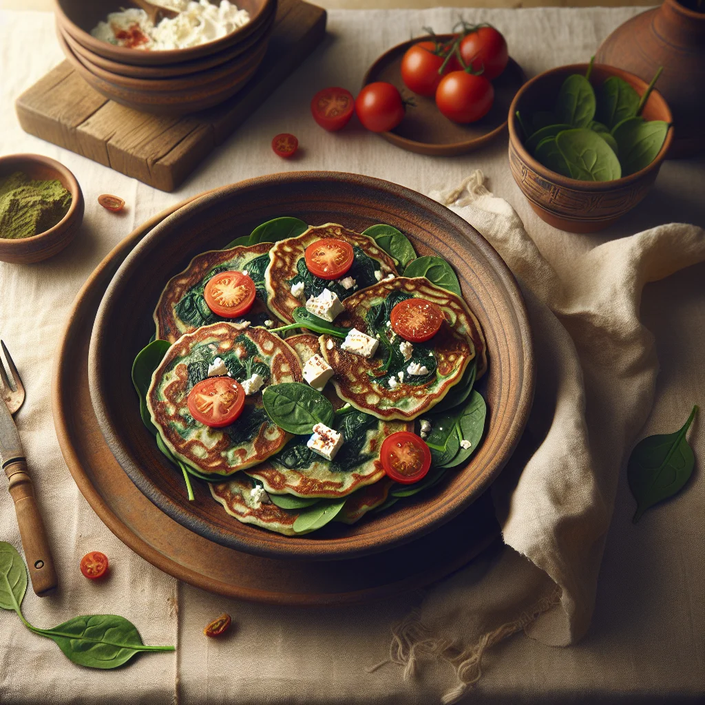 Healthy Spinach Pancakes with Feta and Tomato