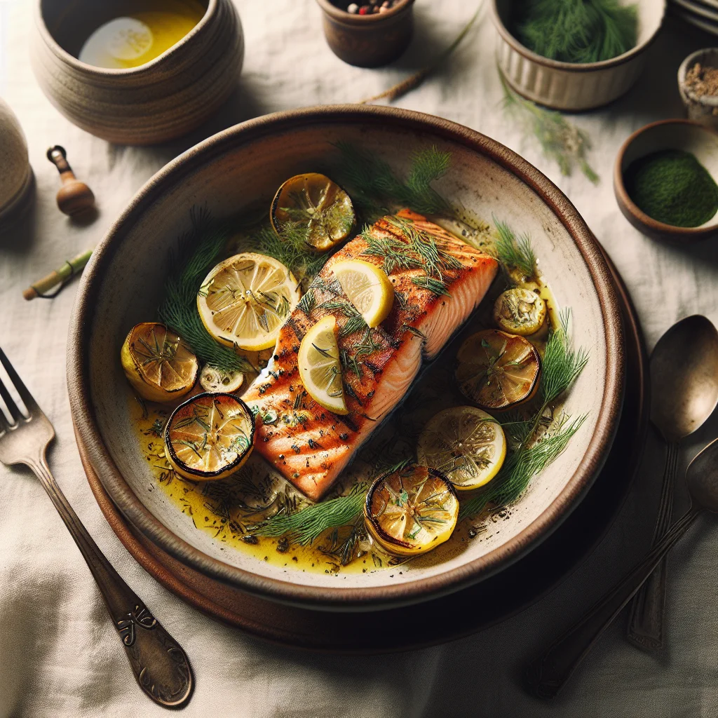 Salmão Grelhado com Molho de Limão e Endro