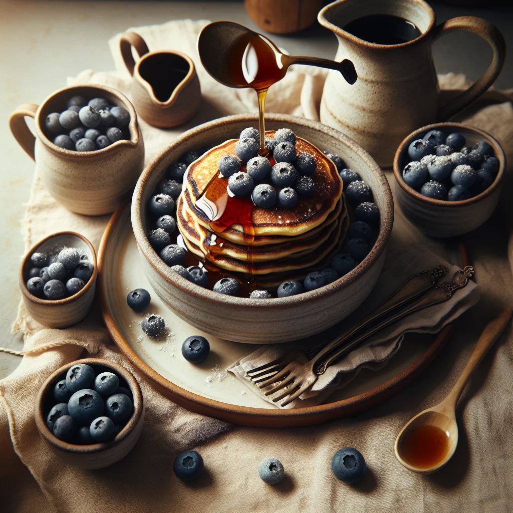 Panquecas de Café da Manhã com Mirtilos e Xarope de Acerê Puro