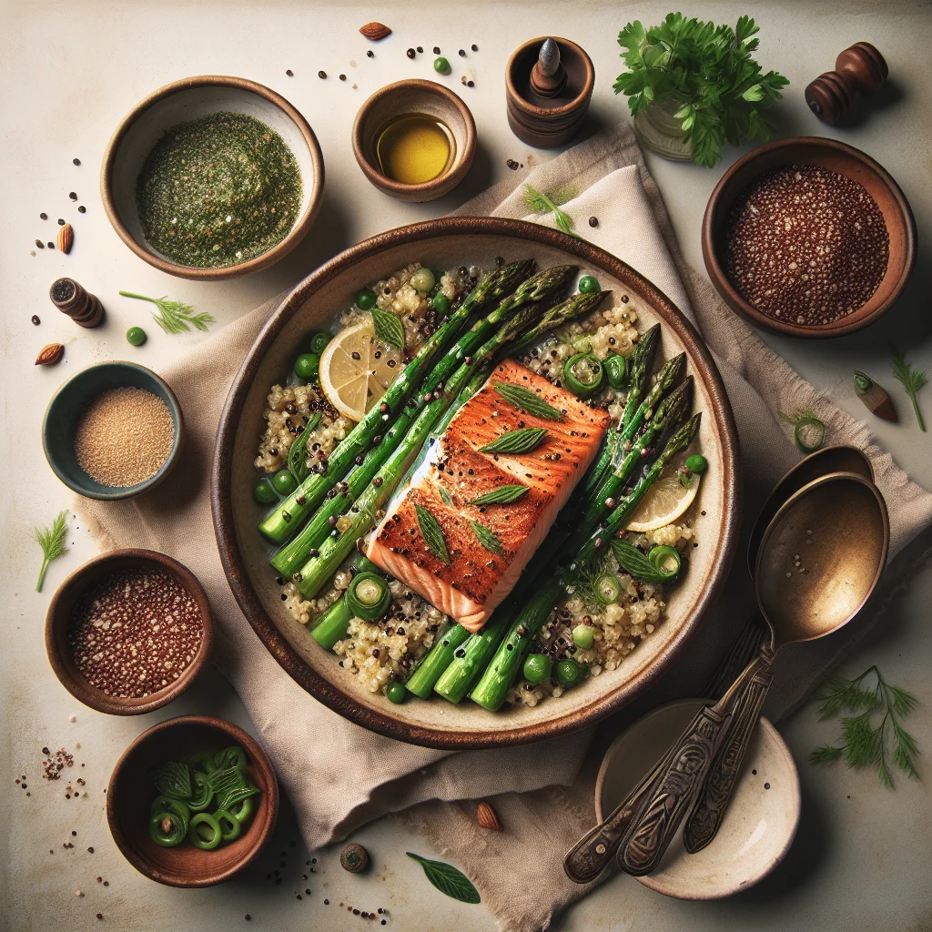 Especial do Chef: Salmão Assado com Espargos Verdes e Quinoa