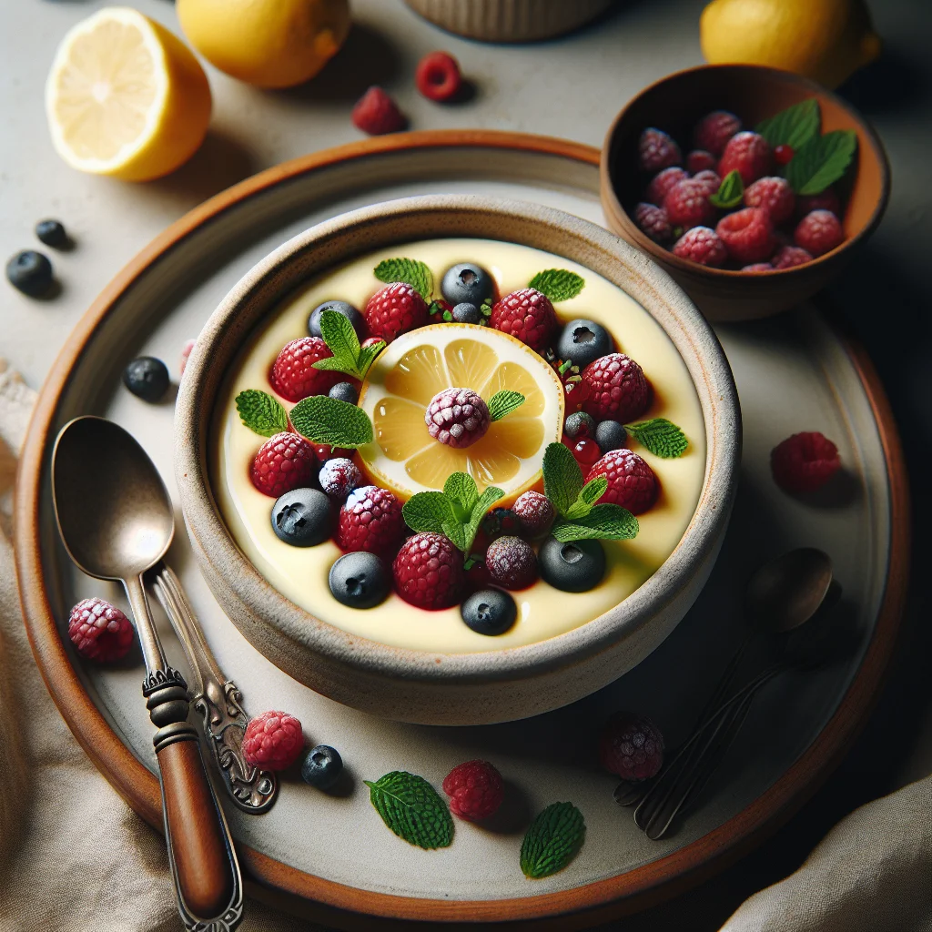 Refrescante Mousse de Limão com Frutas Vermelhas e Hortelã