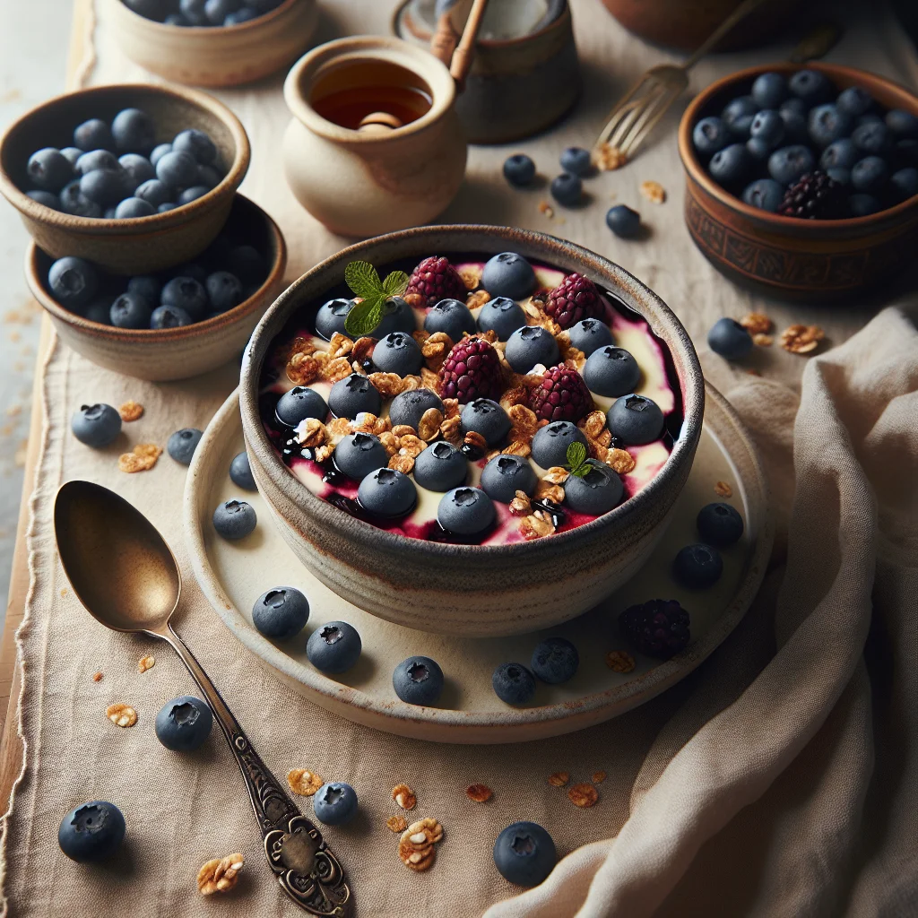 Cheesecake de Mirtilos Frutada com Mel e Granola