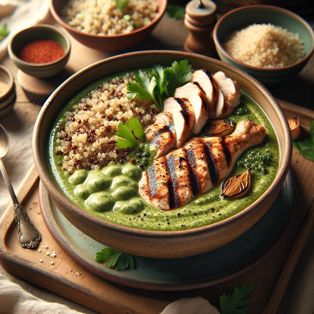 Molho de Deusa Verde com Frango Grelhado e Quinoa