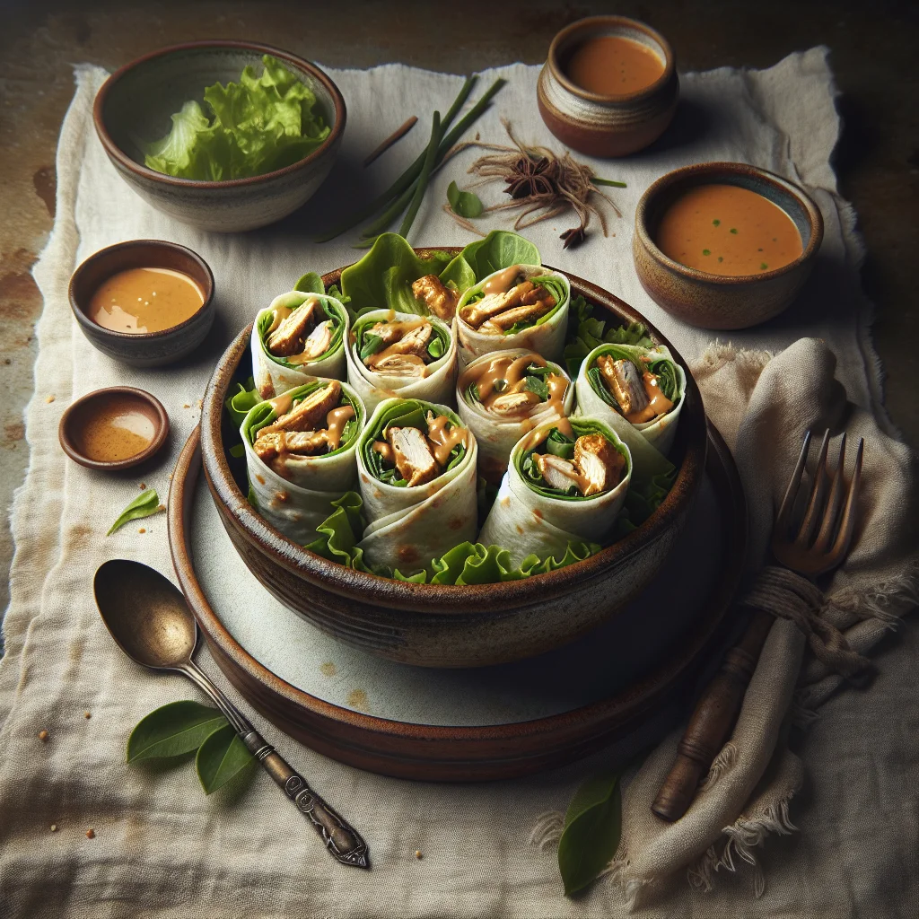 Refrescantes Wrap de Frango Tailandês com Molho de Amendoim