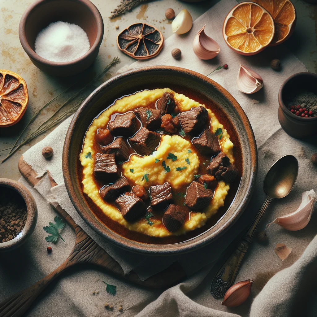 Rico Ensopado de Carne Italiano com Polenta