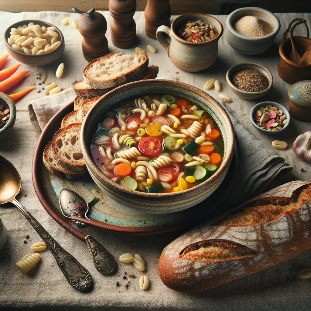 Sopa de Minestrone Italiana com Pão Integral