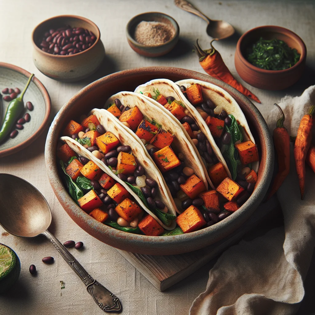 Vega Taco’s com Batata Doce Assada e Feijão Preto