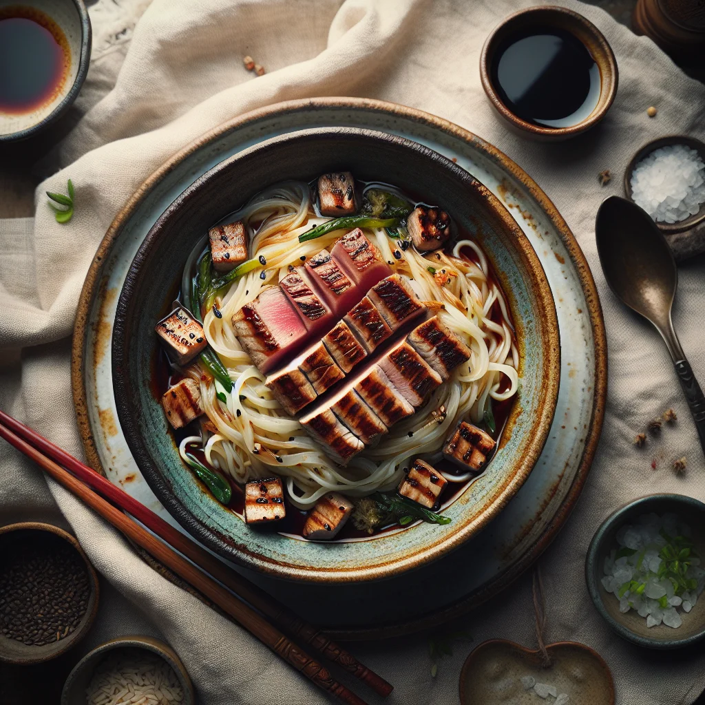 Chef's Special: Gegrilltes Thunfischsteak mit Teriyaki Sauce und Reisnudeln